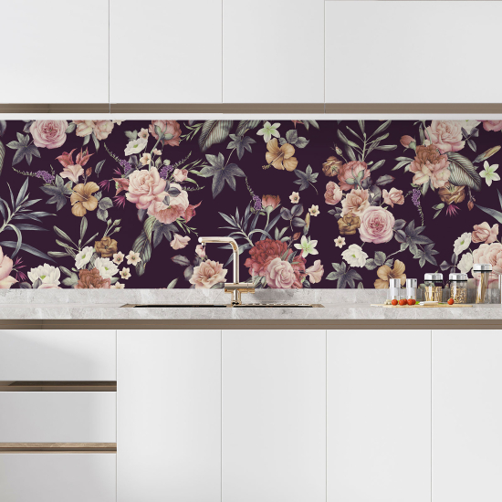 Selbstklebende Küchenrückwand - Tropische Blumen