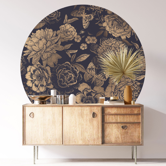 Wandtattoo rund - Blumen Schmetterlinge