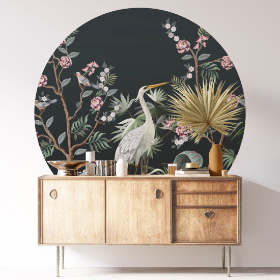 Wandtattoo rund - Blumen Vogel