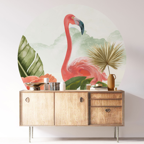 Wandtattoo rund - Rosa Flamingo