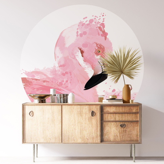 Wandtattoo rund - Rosa Flamingo