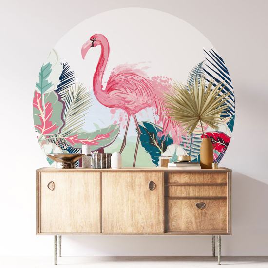 Wandtattoo rund - Rosa Flamingo