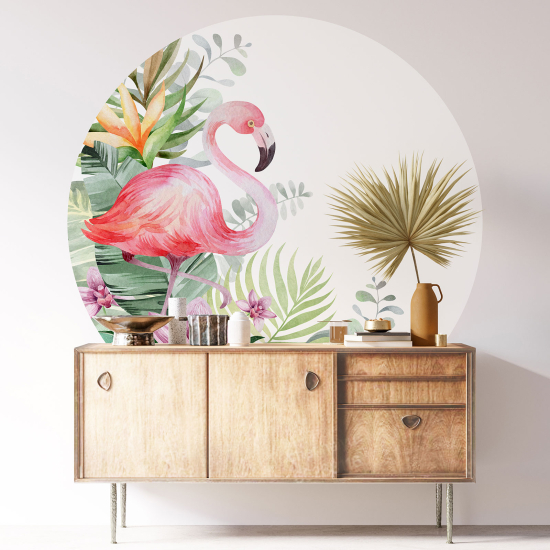 Wandtattoo rund - Rosa Flamingo