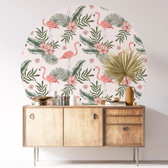 Wandtattoo rund - Rosa Flamingos