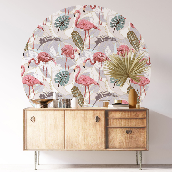 Wandtattoo rund - Rosa Flamingos