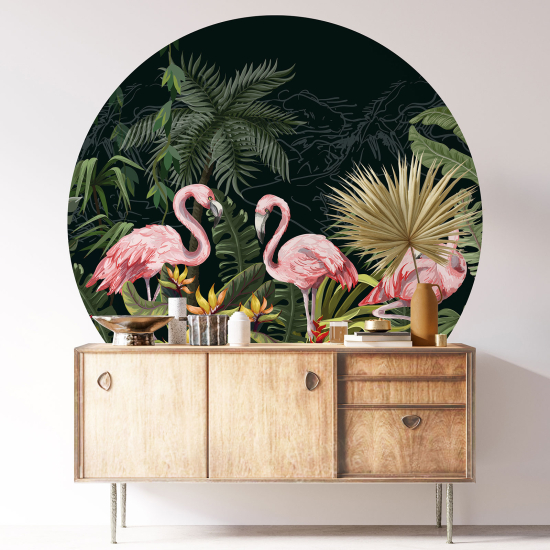 Wandtattoo rund - Rosa Flamingos