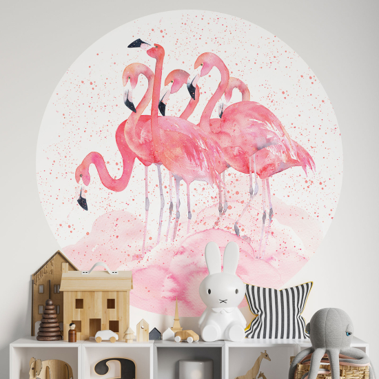 Wandtattoo rund - Rosa Flamingos