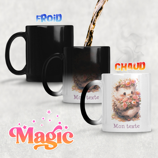 Zaubertasse personalisiert - Igel Blumen