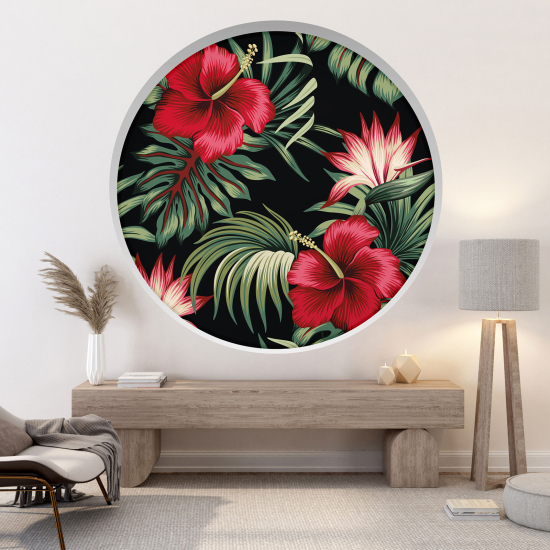 3D Wandtattoo - Optische Täuschung - Tropische Blumen