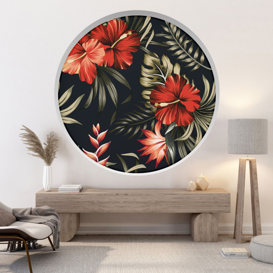 3D Wandtattoo - Optische Täuschung - Tropische Blumen