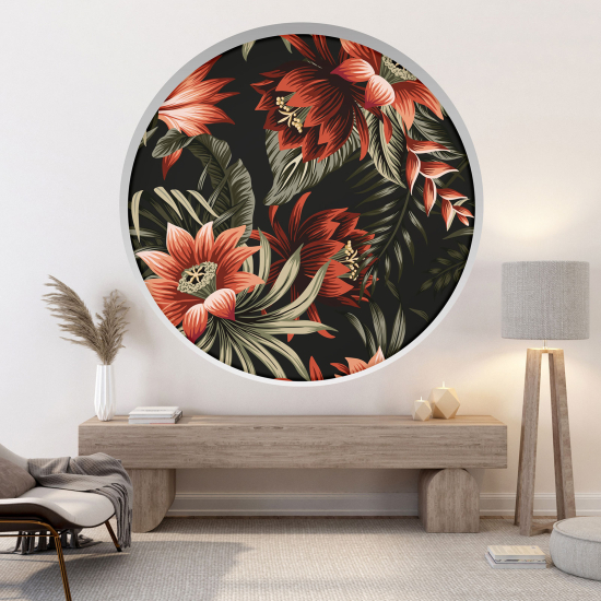 3D Wandtattoo - Optische Täuschung - Tropische Blumen