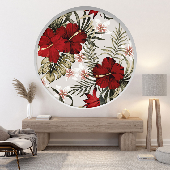 3D Wandtattoo - Optische Täuschung - Tropische Blumen