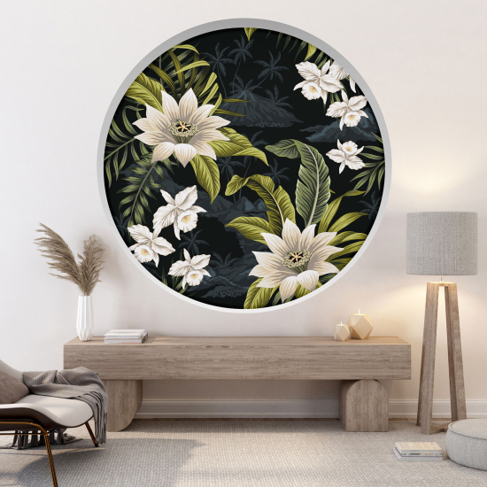 3D Wandtattoo - Optische Täuschung - Tropische Blumen