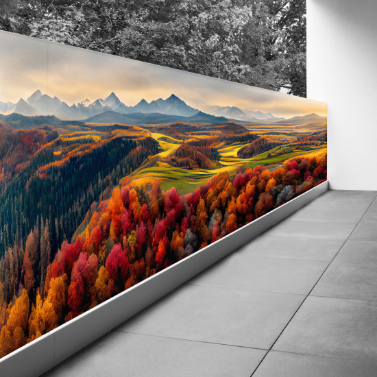 Bedruckter Sichtschutz - Optische Täuschung - 130x358 cm - Berglandschaft