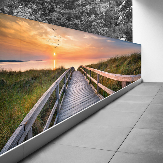 Bedruckter Sichtschutz - Optische Täuschung - 130x358 cm - Sonnenuntergangssteg