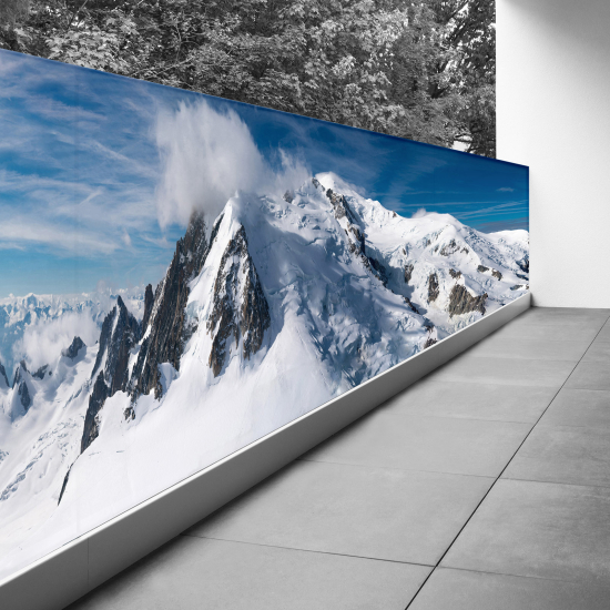 Bedruckter Sichtschutz - Optische Täuschung - 130x585 cm - Schneebedeckte Berge