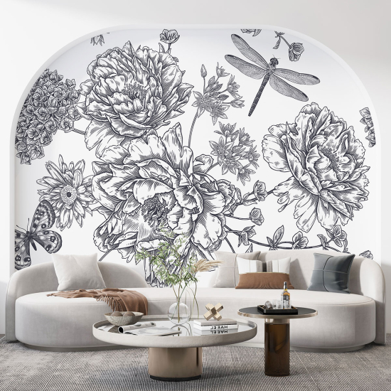 Fototapete - Blumen Libelle