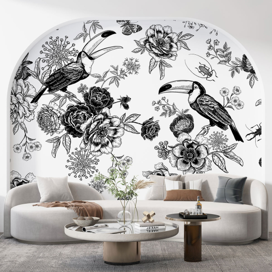 Fototapete - Blumen Toucans