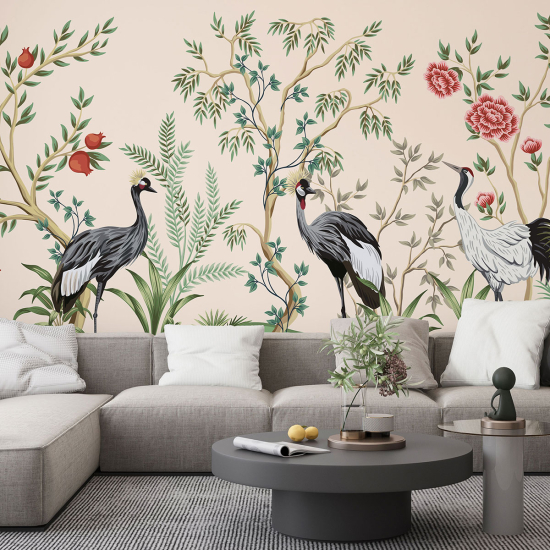 Fototapete - Blumen Vögel