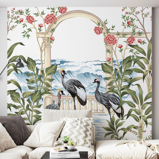 Fototapete - Blumen Vögel