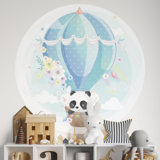 Kinderzimmer Wandtattoo rund - Panda Heißluftballon