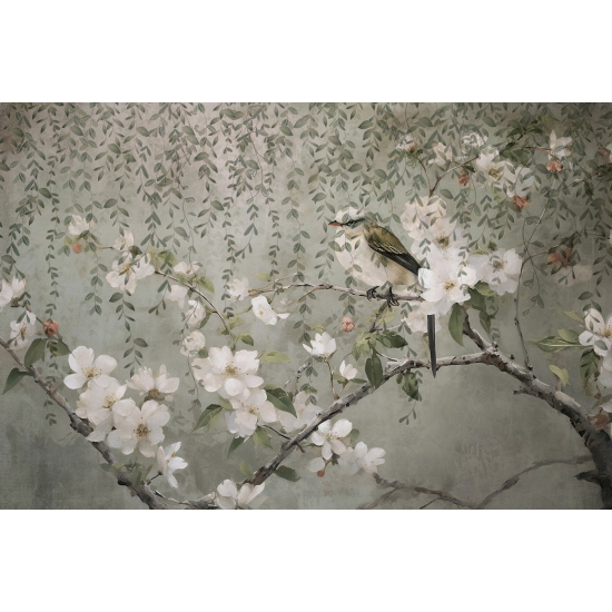 Panoramatapete - Blumen Vogel