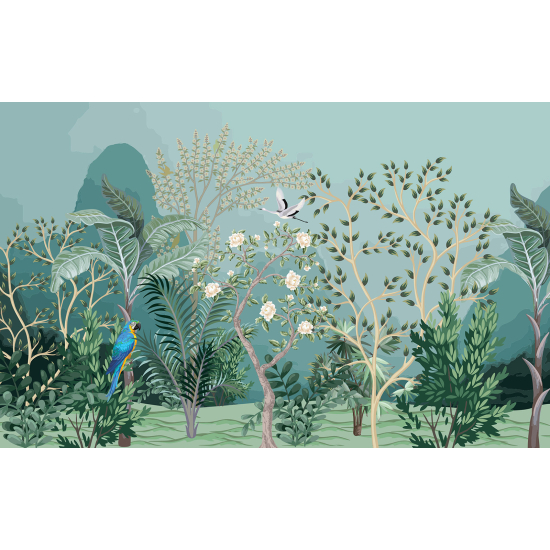Panoramatapete - Garten Vögel