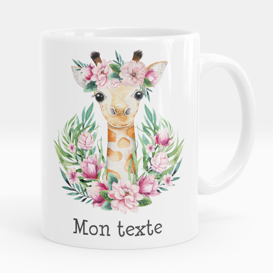 Personalisierte Tasse - Giraffe - Blumen