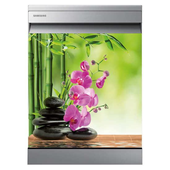 Spülmaschinenaufkleber - Bambus-Orchideen Zen-Kieselsteine