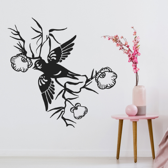 Wandtattoo - Blumen Vogel