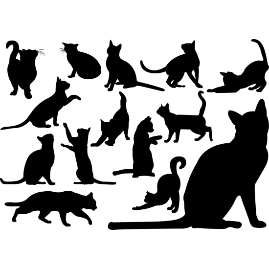 Wandtattoo - Kit 14 Katzen