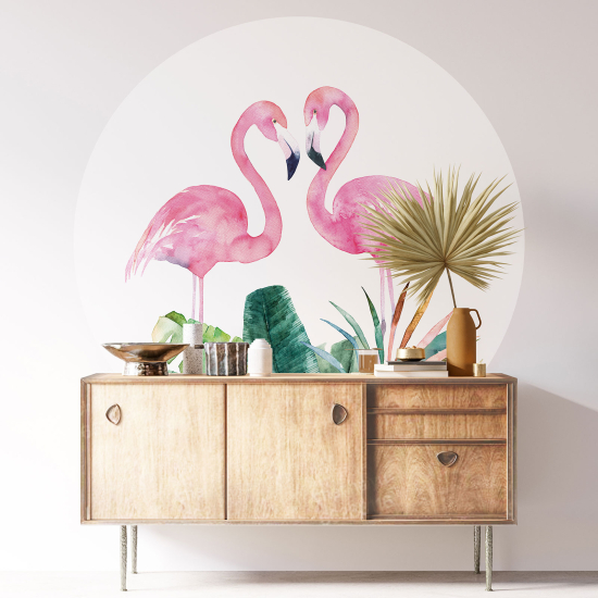Wandtattoo rund - Rosa Flamingos
