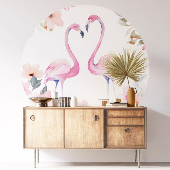 Wandtattoo rund - Rosa Flamingos