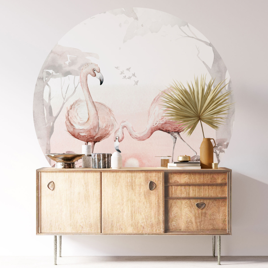 Wandtattoo rund - Rosa Flamingos
